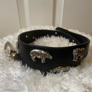 Brighton 1992 Vintage Honest Silver Endangered Animals Black Leather Belt 36”